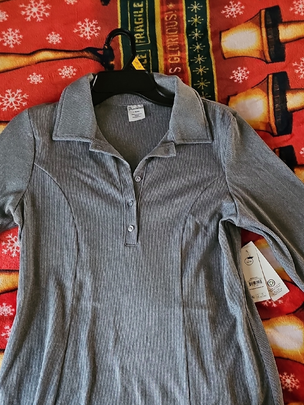 No Boundaries Heather Gray Ribbed Long-Sleeve Polo Dress